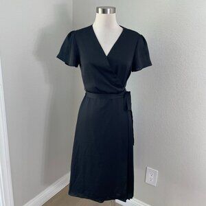 Banana Republic Womens Small Black Wrap Dress Pleated Detail Short Sleeve